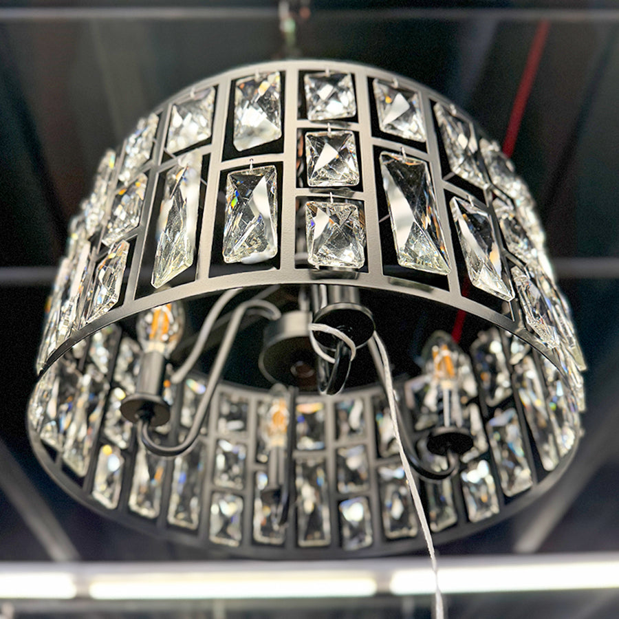 Chandelier- black metal w/ crystals, 4 lights