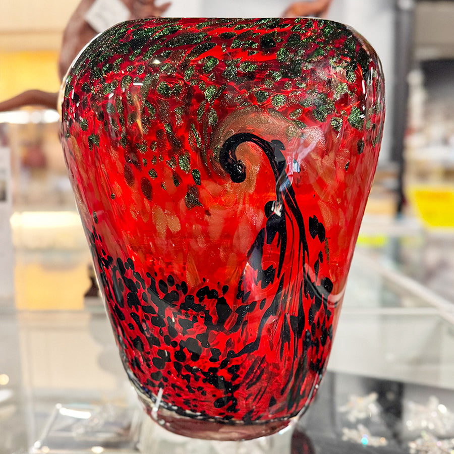 Copper-infused Red Art Glass Vase