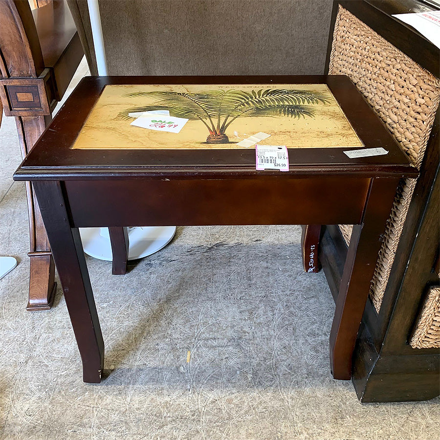 accent table dark brown palm tree top AS IS